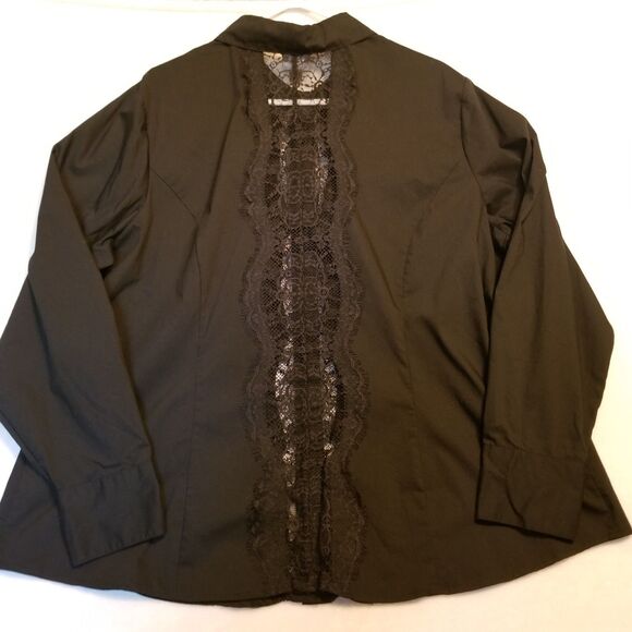 Worthington 3X Top Stretch Black Button Front Lace Sheer Panels Whimsigoth Boho - Picture 8 of 9